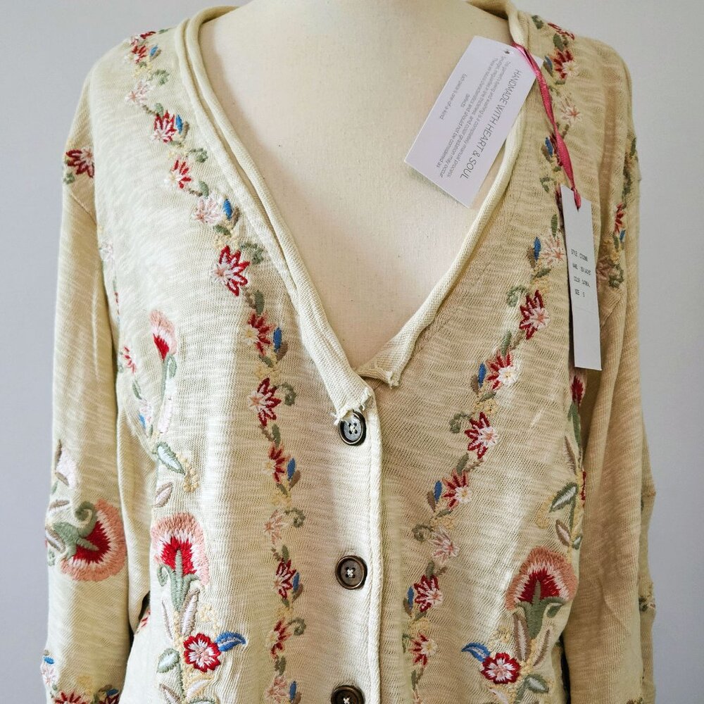 Caite Esvi Jacket Cardigan Embroidered New with Tags Oatmeal Size Small